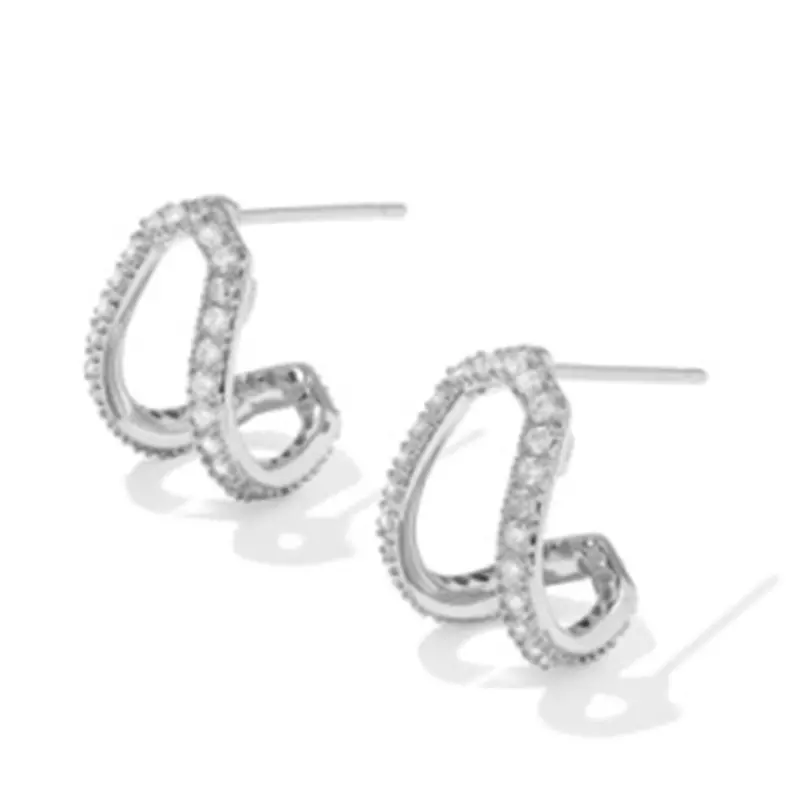 Kendra Scott Daphne Pave Huggie Earrings – Sterling Silver With White Cubic Zirconia 1