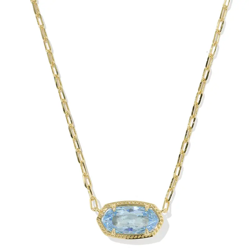 Kendra Scott Elisa Short Pendant Necklace – 14K Gold Plated With Light Blue Illusion Cz 1