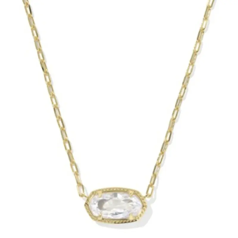 Kendra Scott Elisa Short Pendant Necklace – 14K Gold Plated With White Cubic Zirconia 1