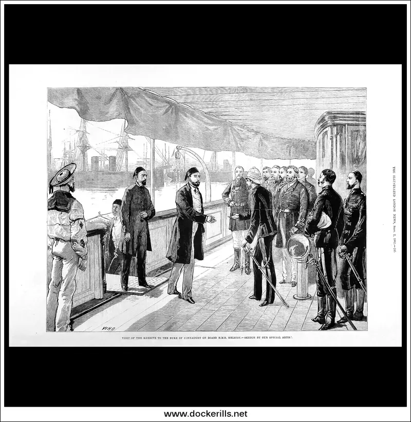 Khedive'S Visit To Duke Of Connaught Aboard Hms Helicon – 1882 Illustrated London News Engraving 1