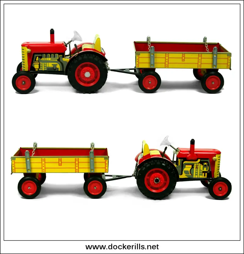 Kovap Red Zetor Tractor & Trailer – Czech Tin-Plate Farm Vehicle Set 1