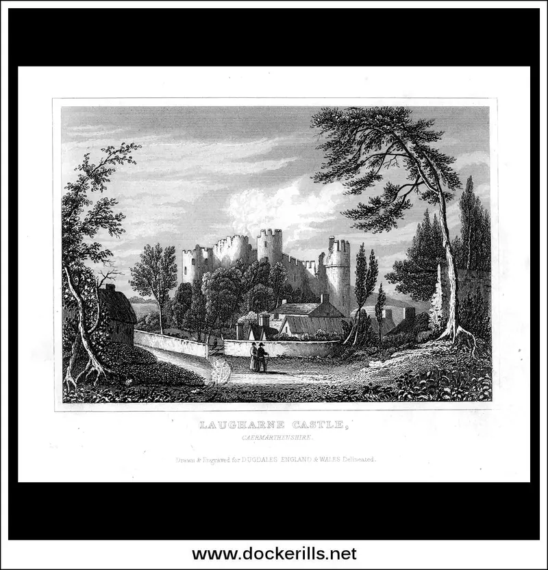 Laugharne Castle In Carmarthenshire: 1846 Steel Engraved Print 1