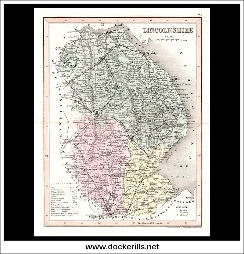 Lincolnshire Map, England – Vintage 1846 Steel Engraved County Print 1
