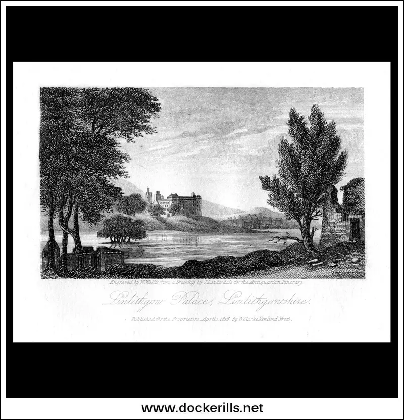 Linlithgow Palace In West Lothian, Scotland: 1818 Copperplate Engraving 1