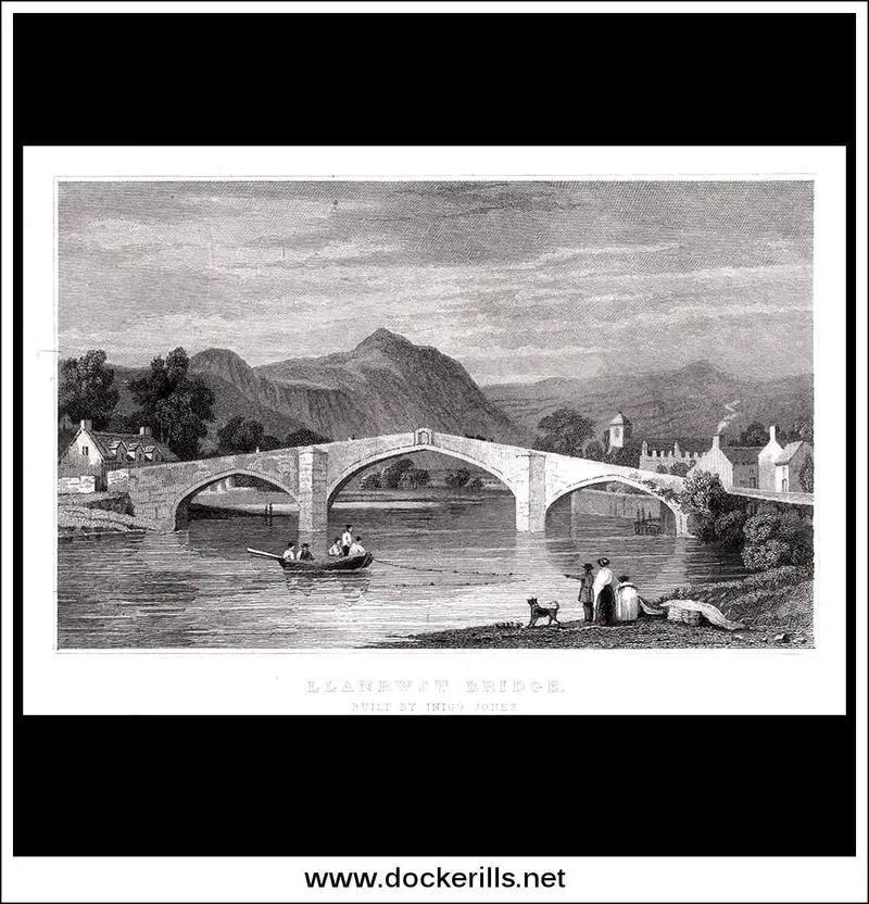 Llanrwst Bridge Attributed To Inigo Jones – Antique Steel Engraving, Denbighshire, C. 1830 1