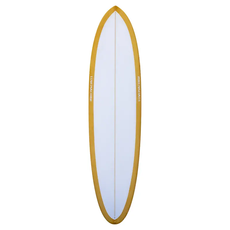 Love Machine Fm Surfboard – 7'2" Funboard, White/Orange Design 1