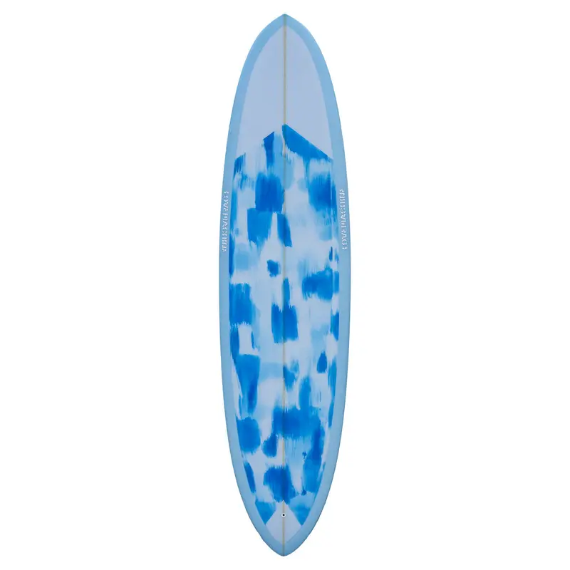 Love Machine Thick Lizzy Foam Surfboard – 7'4" Blue And Patch Design 1