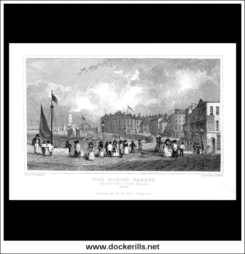 Margate Marine Parade & New Droit House – Seaside Resort Development Engraving, 1830 1