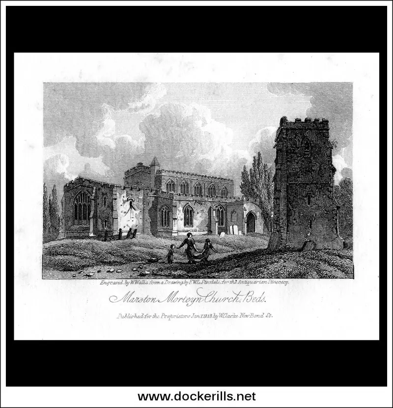 Marston Moretaine Church, Bedfordshire: 1818 Copperplate Antiquarian Engraving 1