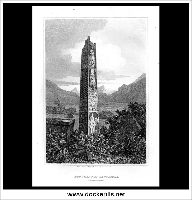 Monument At Bewcastle, Northumberland – 1816 Copperplate Engraving 1