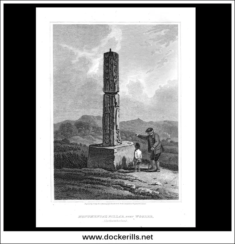 Monumental Pillar Near Wooler, Northumberland – 1815 Antique Engraving 1