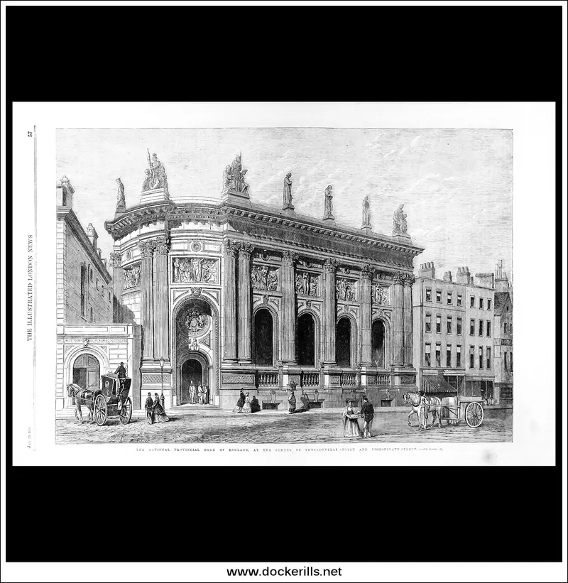 National Provincial Bank Of England, 1866 – Historic London Financial Institution Engraving 1