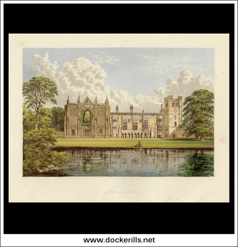 Newstead Abbey, Nottinghamshire – 1880 Chromoxylograph Print Of Byron’S Ancestral Home 1