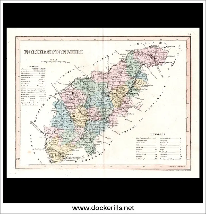 Northamptonshire Map, England – 1846 Steel Engraved County Print 1