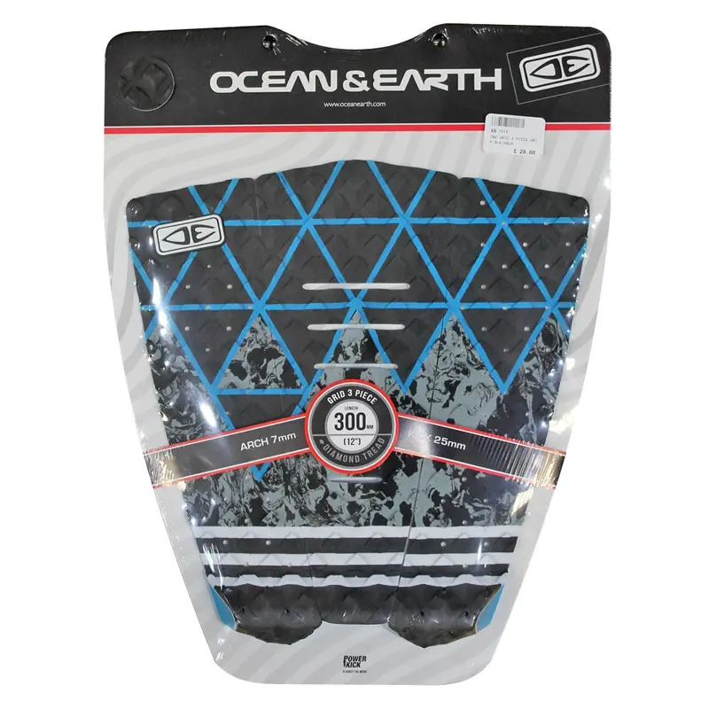 Ocean & Earth Grid 3-Piece Surfboard Tail Pad – Black/Aqua 1