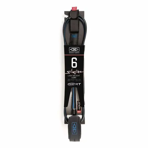 Ocean & Earth Slimline Lightweight Comp Leash – 6Ft Black/Blue Accent 1