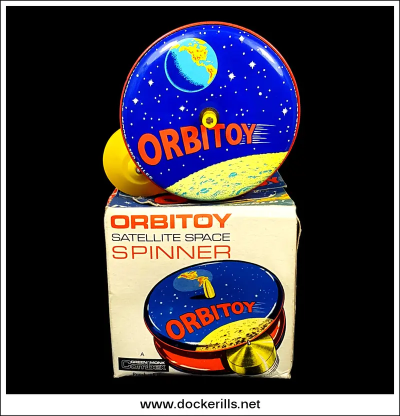 Orbitoy Vintage Green Satellite Spinner – Tinplate Space-Themed Toy By Monk/Combex, Uk 1