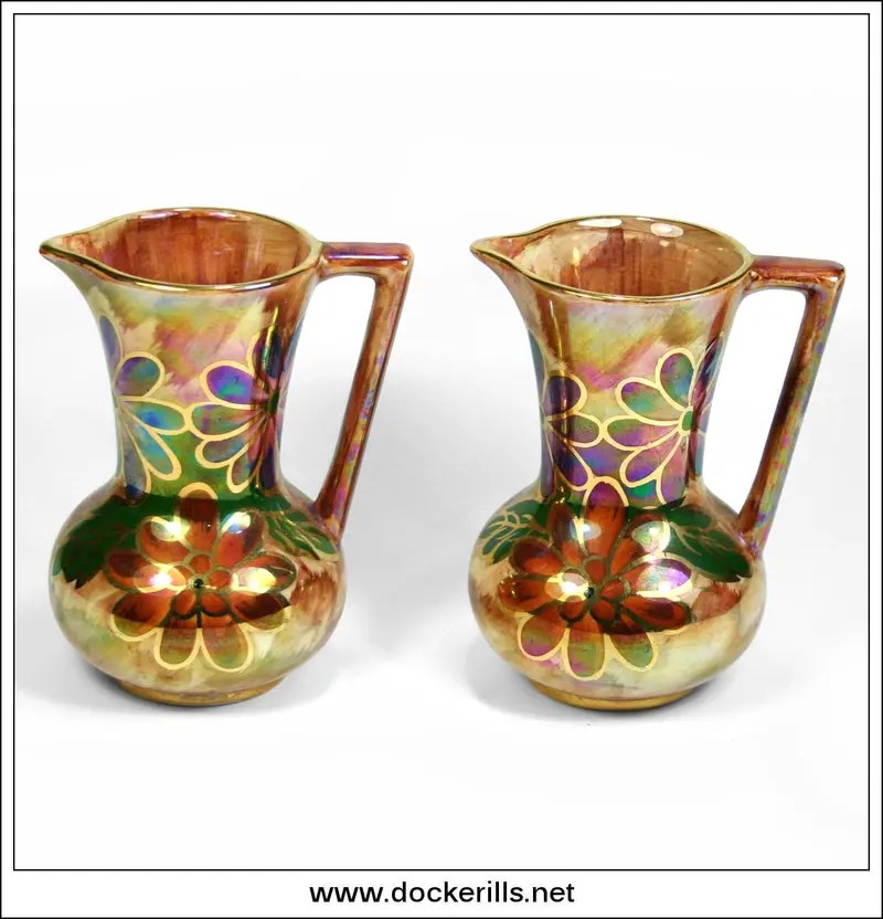 Pair Of Oldcourt Ware Lustreware Jugs Or Vases – Hand-Painted, C. 1955 By J. Fryer & Son 1