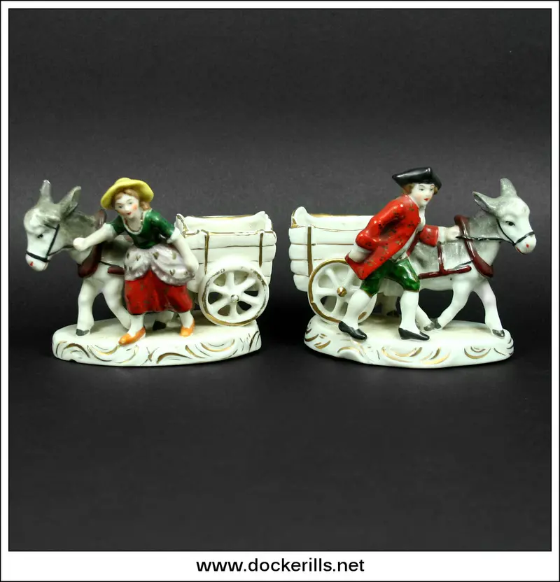 Pair Of Victorian Porcelain Fairings – Boy And Girl With Donkey-Drawn Carts 1