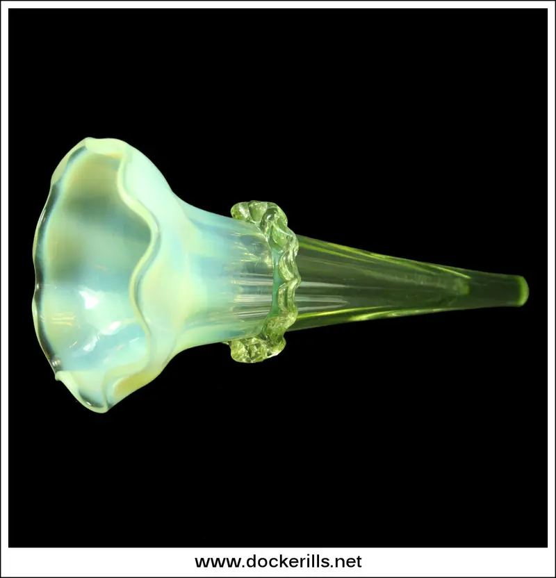 Pale Green Vaseline Glass Epergne Flute — Antique Uranium Glass Stemware Piece (2) 1