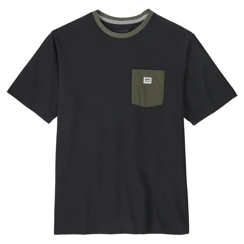 Patagonia Shop Sticker Pocket Responsibili-Tee – Black & Basin Green 1
