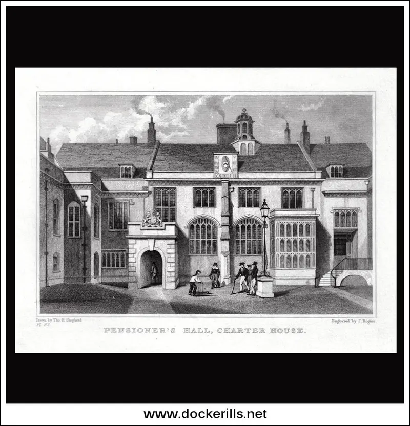 Pensioner’S Hall, Charterhouse, London – 1830 Steel Engraving Illustration 1