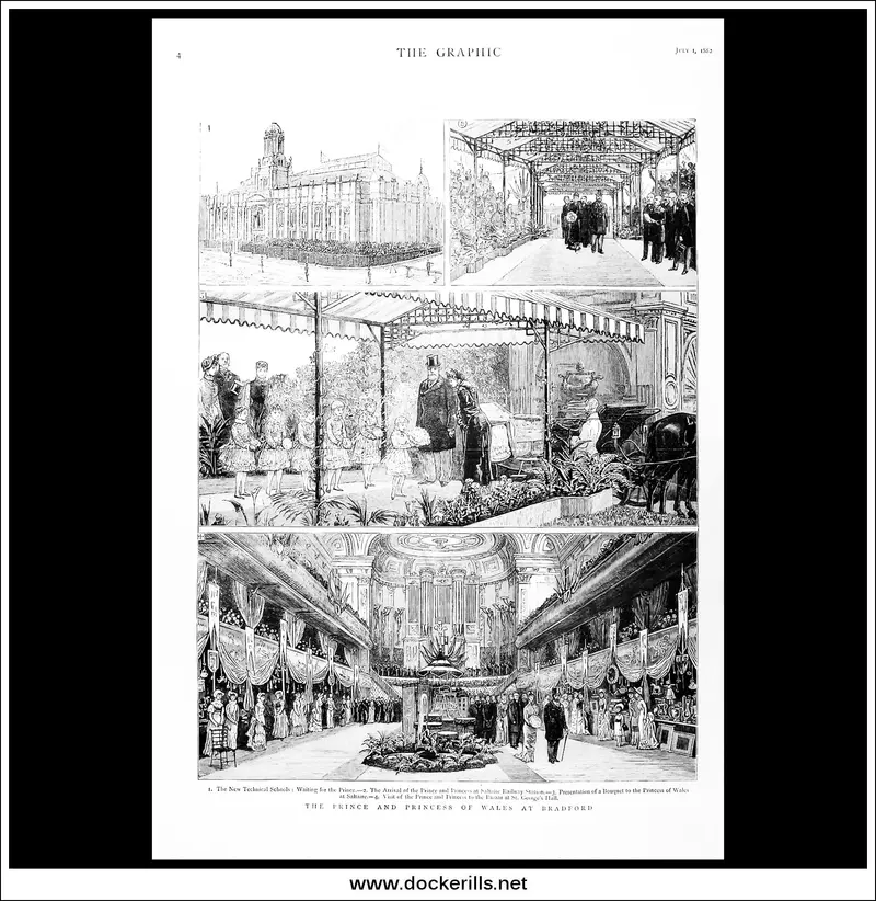 Prince And Princess Of Wales Visiting Bradford, 1882 – Full-Page Wood Engraving From The Graphic 1