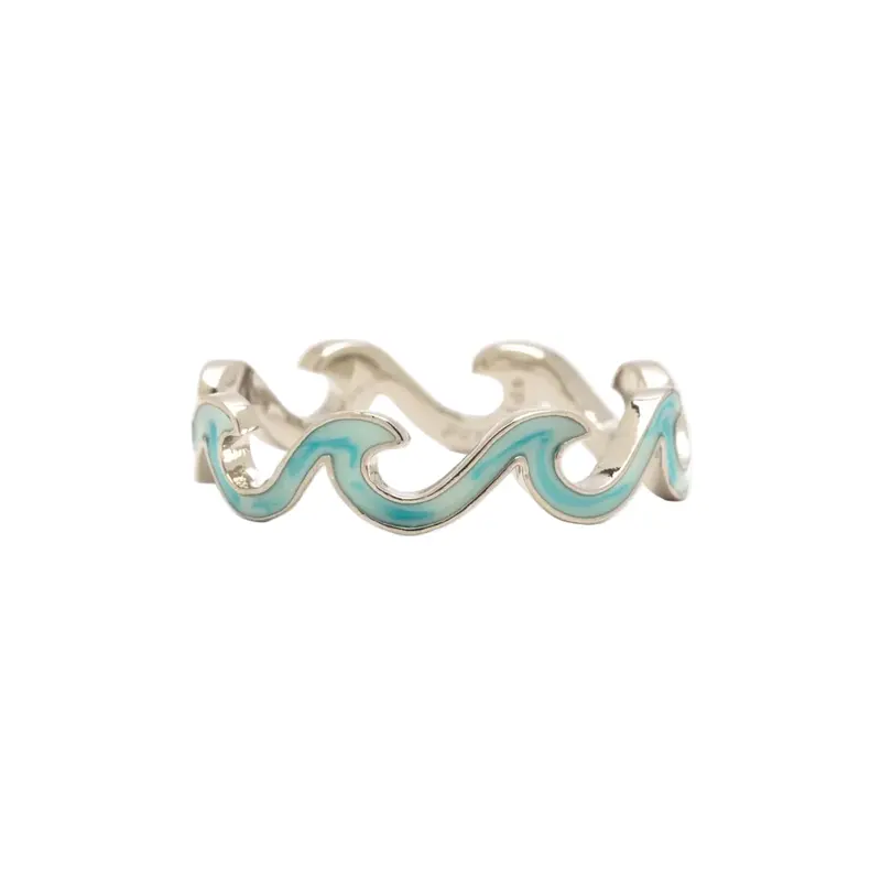 Pura Vida Enamel Wave Band Ring – Tie-Dye Silver Finish 1