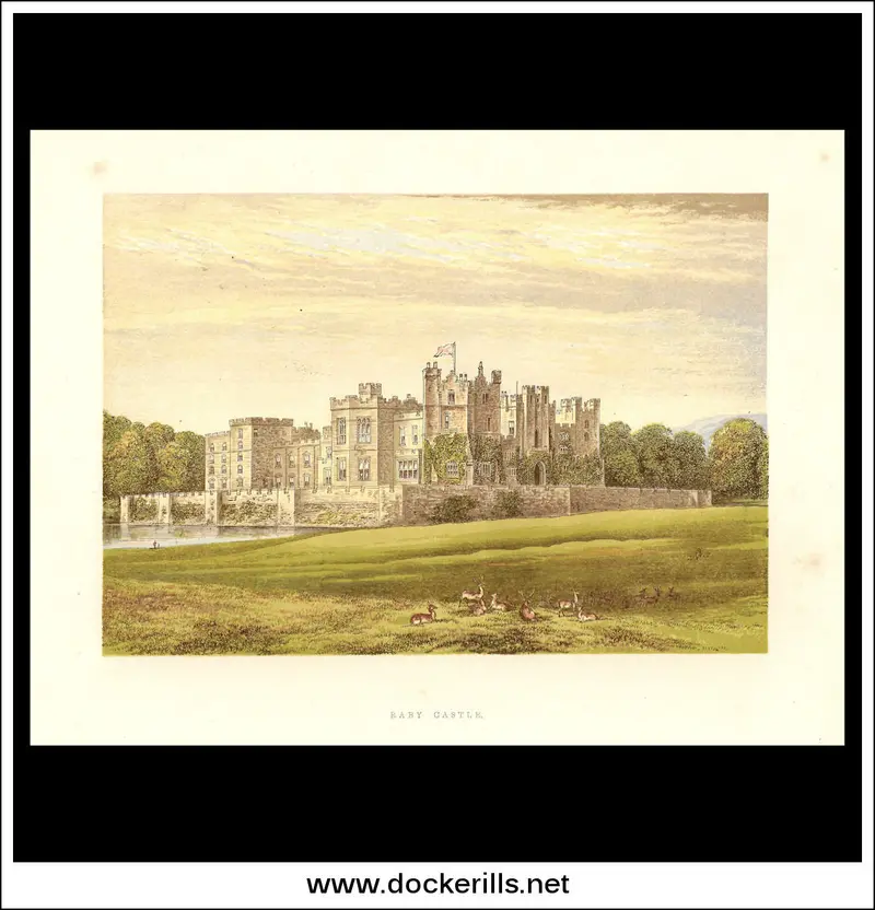 Raby Castle Illustration – 1880 Chromoxylograph From County Durham 1