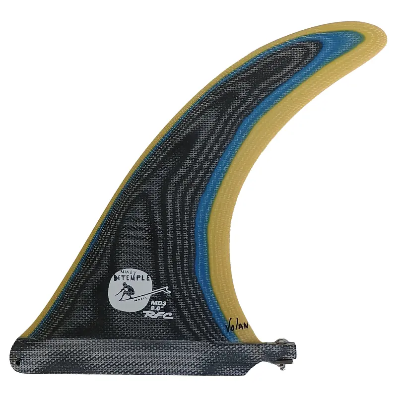 Rainbow Fin Co. Md3 Flex 9" Volan Glass Longboard Fin – Blue/Black/Yellow 1