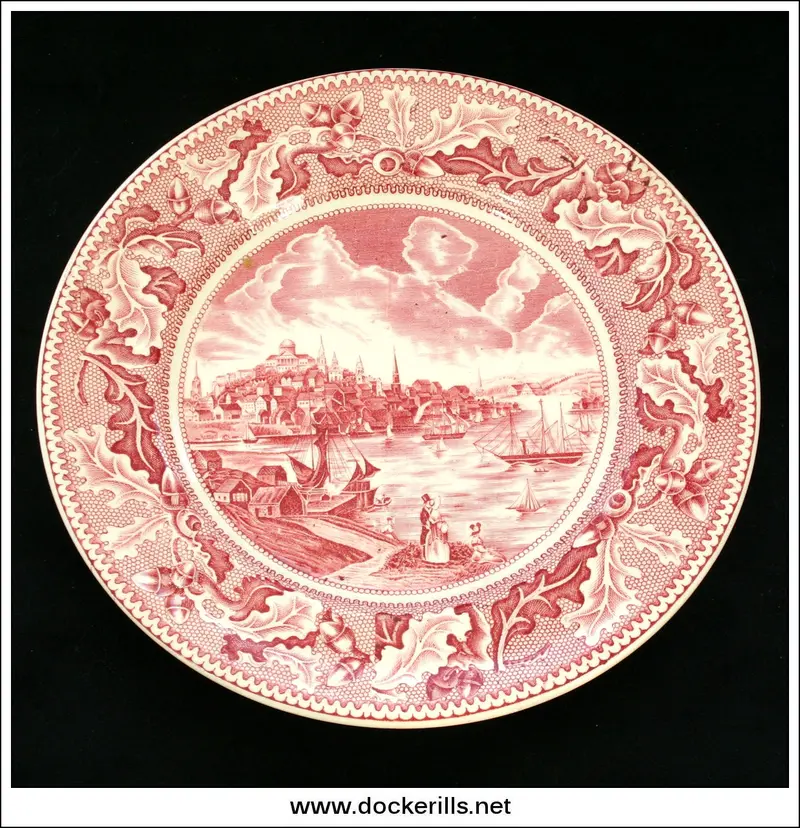 Red 10-Inch Historic America Plate: Boston Scene, Johnson Bros. England 1