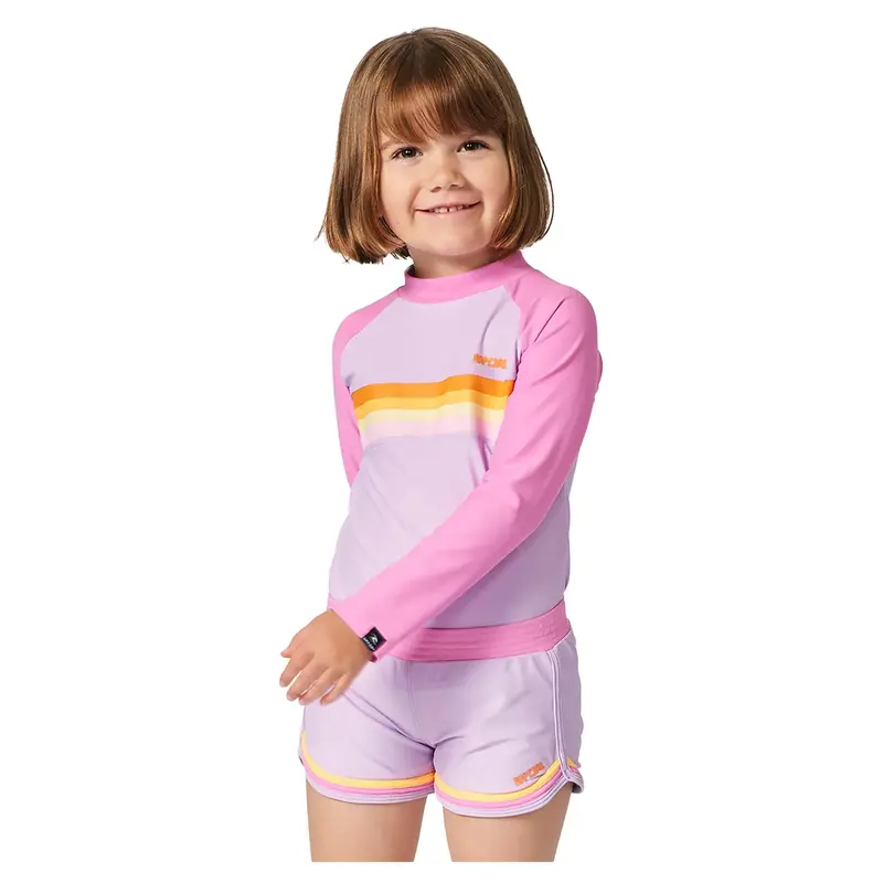 Rip Curl Girls' Rainbow Tide Long-Sleeve Rash Vest – Bright Pink 1