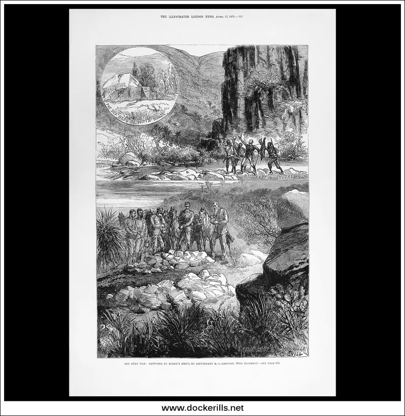 Rorke’S Drift Sketches By Lt. H.C. Harford, 99Th Regiment – 1879 London Illustrated News Engraving 1