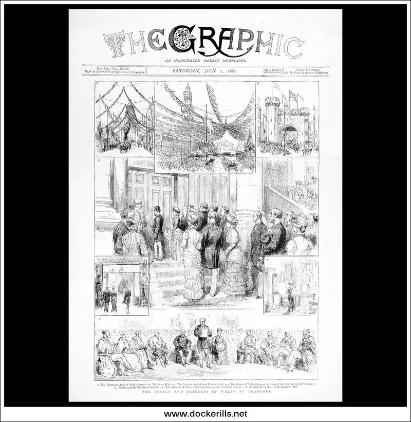 Royal Visit To Bradford: Prince And Princess Of Wales On Front Cover, 1882 – The Graphic Engraving 1