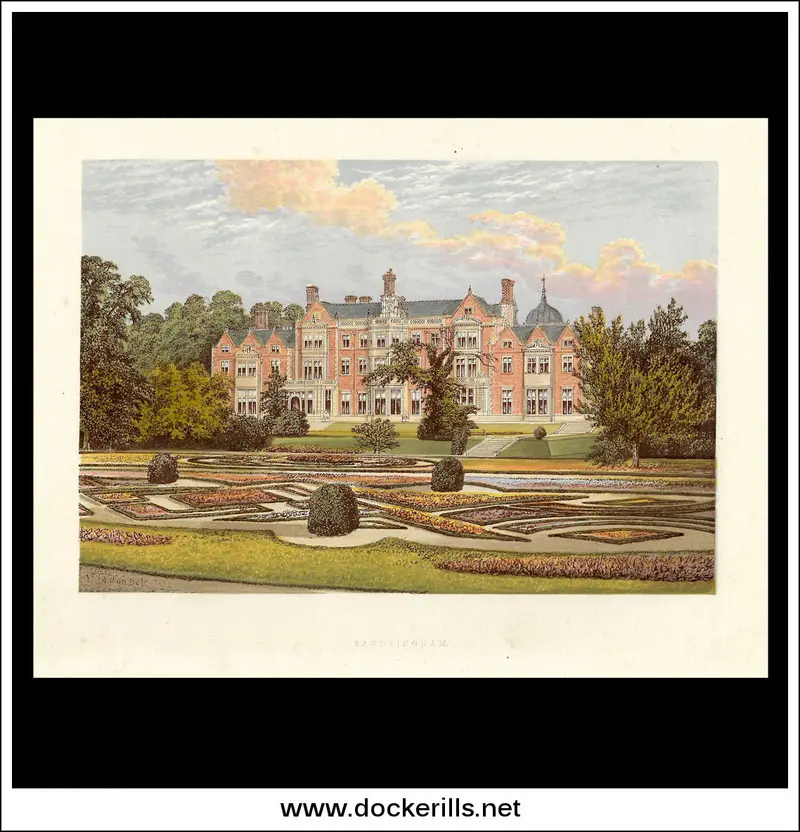 Sandringham House, Norfolk, England – 1880 Chromoxylograph Country Estate Illustration 1