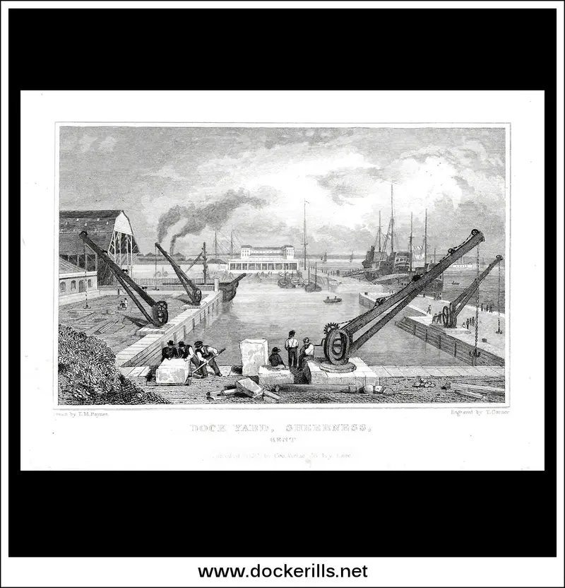 Sheerness Dockyard – 1830 Steel Engraving Depicting Royal Naval Facilities 1