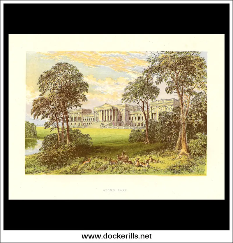 Stowe Park Estate, Buckinghamshire – 1880 Chromoxylograph Engraving 1