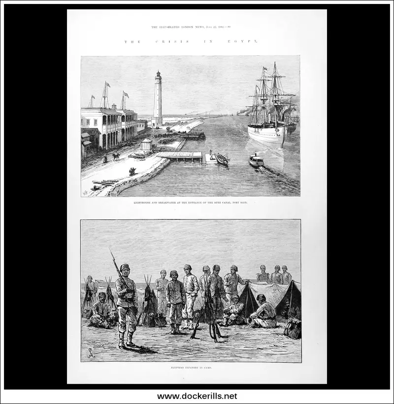 Suez Canal Entrance At Port Said During Egyptian Crisis, 1882 – Illustrated London News Engraving 1