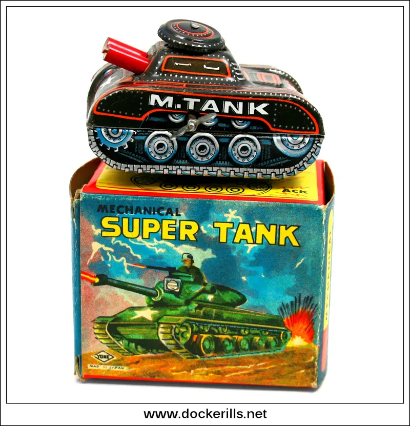 Super Tank Tin Toy – Vintage Yoneya Clockwork Military Toy, Japan 1