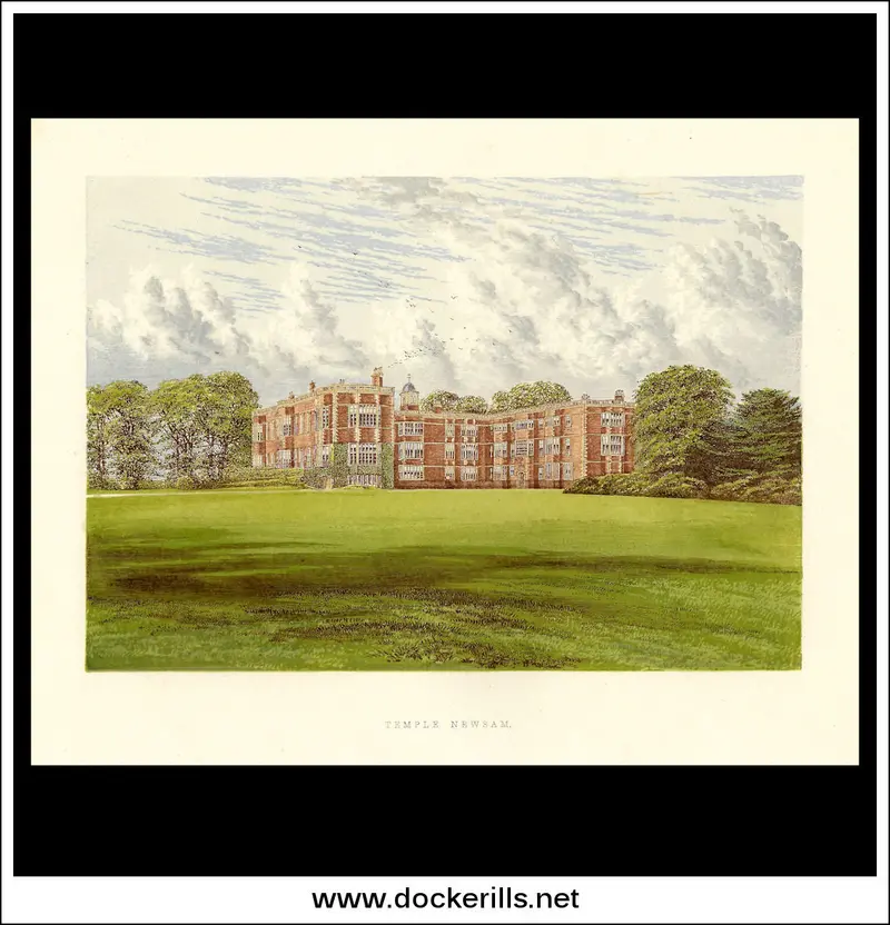 Temple Newsam, West Yorkshire – 1880 Chromoxylograph Print Of Tudor-Jacobean Mansion 1