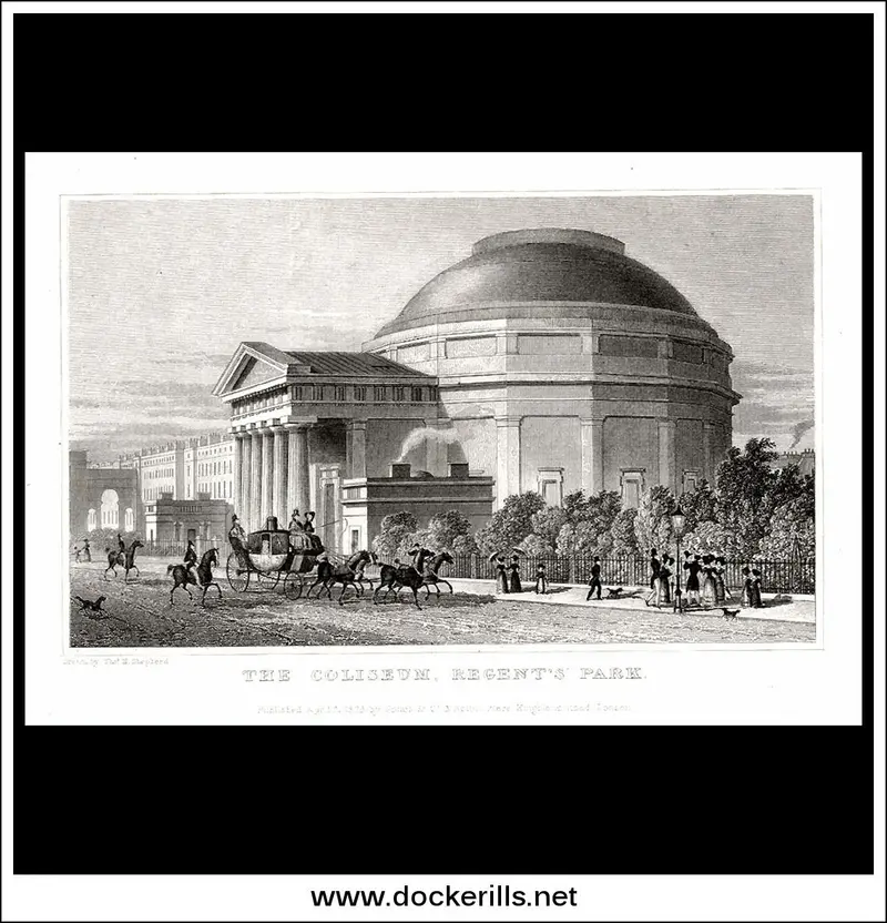 The Coliseum, Regent’S Park, London – 1826 Steel Engraving Print 1