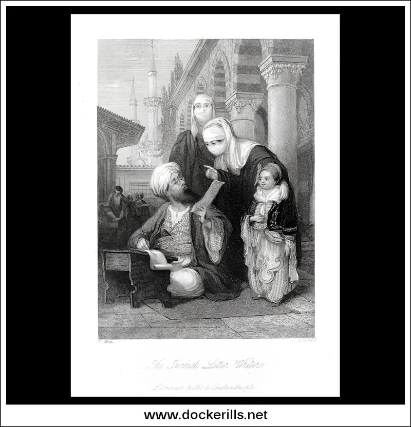 The Turkish Letter Writer By T. Allom – Historical Steel Engraving, 1863 1