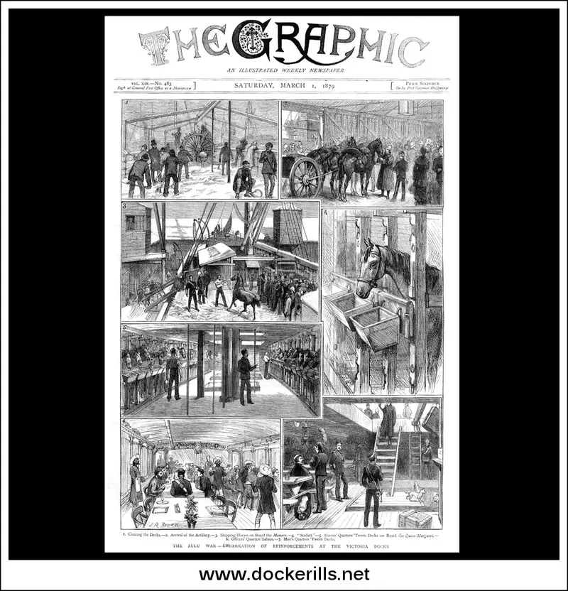 The Zulu War: 'Embarkation Of Reinforcements At Victoria Docks' – The Graphic Wood Engraving (1 March 1879) 1