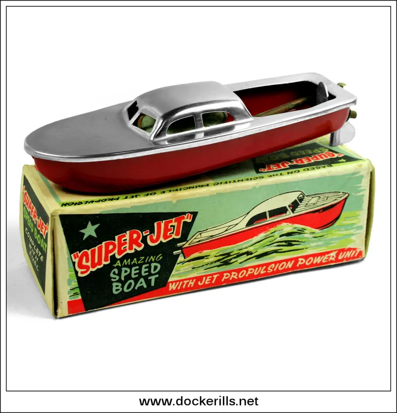 Thomas Mayers’ Boxed Pop-Pop Super Jet Speed Boat — Vintage British Tinplate Boat 1