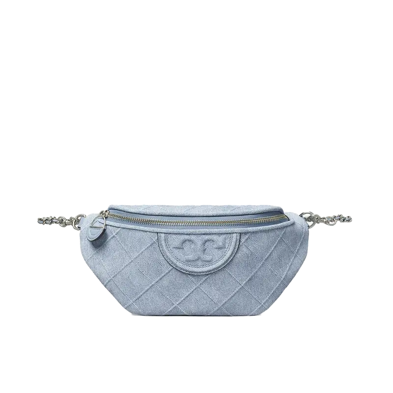Tory Burch Fleming Denim-Print Suede Belt Bag For Women 1