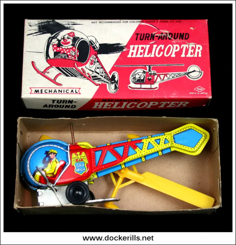 Turn-Around Helicopter Toy – Yoneya Tinplate Wind-Up Novelty, Made In Japan 1