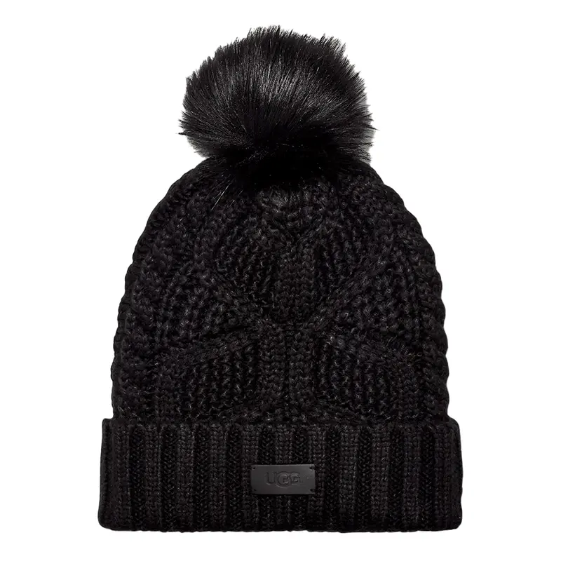 Ugg Women'S Stylish Cable Beanie Featuring Pom-Pom In Black 1