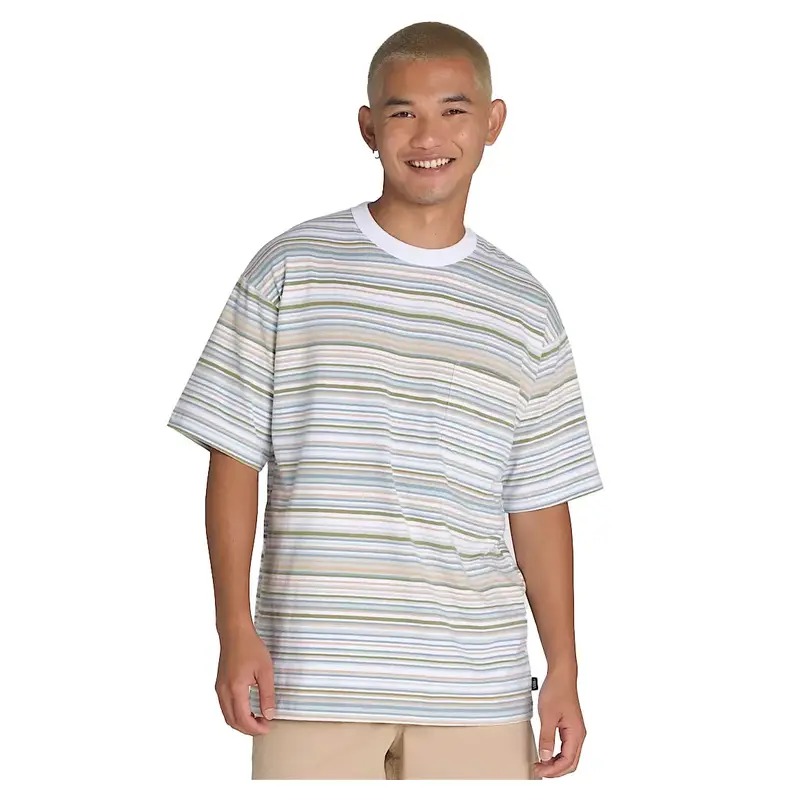 Vans White Braden Stripe Knit T-Shirt - Textured Cotton Top 1
