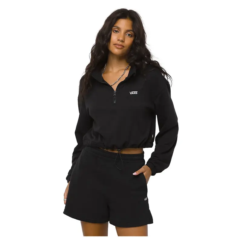 Vans Women’S Left-Chest Logo Half-Zip Fleece – Black 1