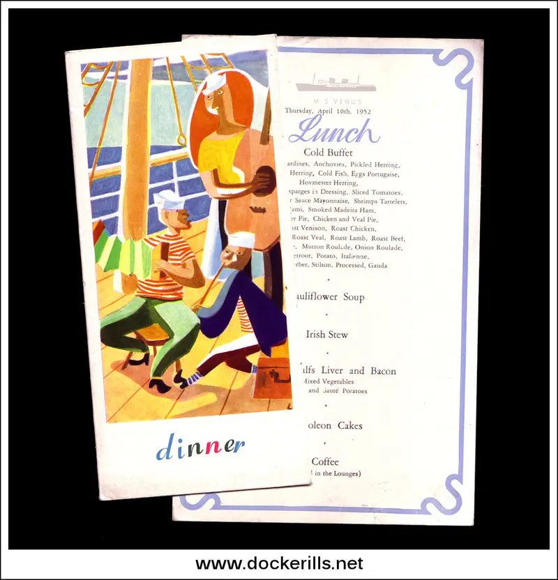 Vintage M.S. Venus Liner Menus – Breakfast, Lunch & Dinner Sets, April 1952 1